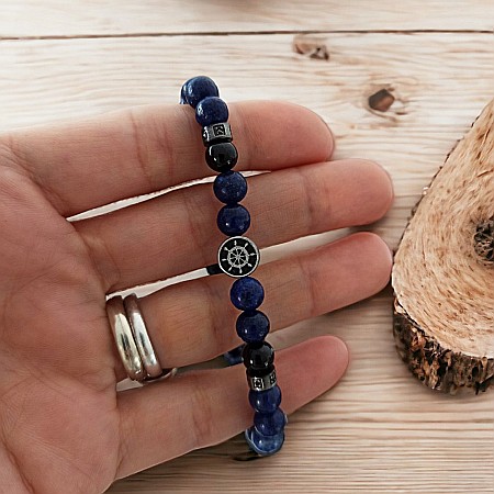 Bratara barbati snur Ambar din pietre de Lapis lazuli si accesorii din inox [1]