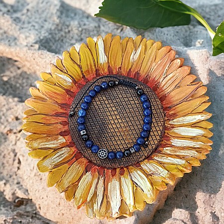 Bratara barbati snur Ambar din pietre de Lapis lazuli si accesorii din inox [3]