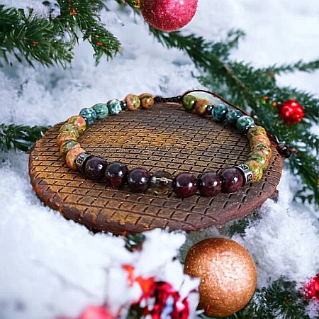 Bratara barbati snur Clyde din cristale de Granat, Unakit, Moss Agate, Cuart Fumuriu [7]