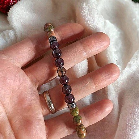 Bratara barbati snur Clyde din cristale de Granat, Unakit, Moss Agate, Cuart Fumuriu [1]