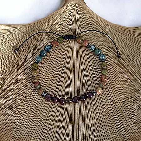 Bratara barbati snur Clyde din cristale de Granat, Unakit, Moss Agate, Cuart Fumuriu [3]