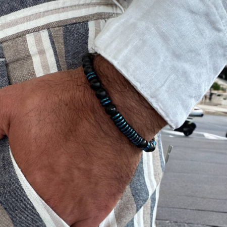 Bratara barbati snur Jude din cristale de Agat si Hematit