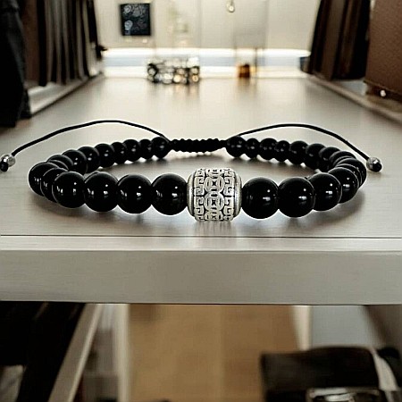 Bratara barbati snur Melor din cristale de onix negru cu charm din argint [3]