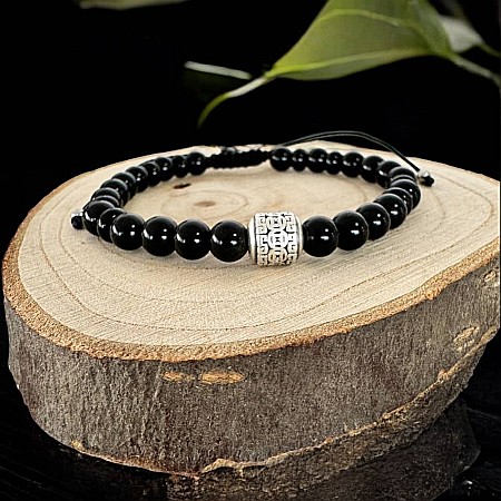 Bratara barbati snur Melor din cristale de onix negru cu charm din argint [4]