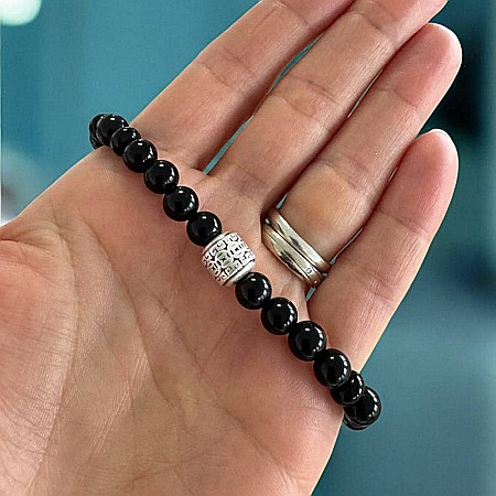 Bratara barbati snur Melor din cristale de onix negru cu charm din argint [2]