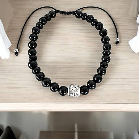 Bratara barbati snur Melor din cristale de onix negru cu charm din argint [1]