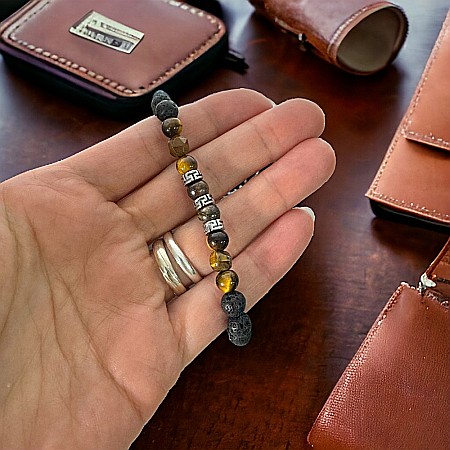 Bratara Barbati snur Milo din cristale de Bronzit, Ochi de Tigru si Piatra de Lava [1]