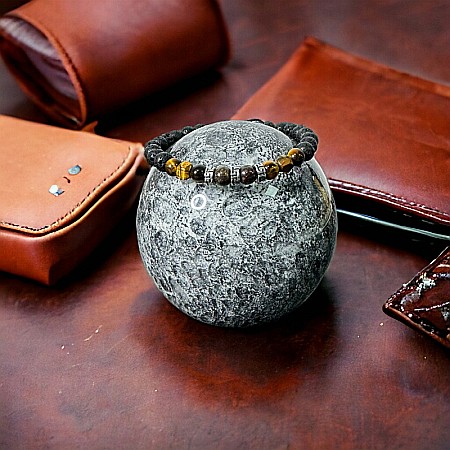 Bratara Barbati snur Milo din cristale de Bronzit, Ochi de Tigru si Piatra de Lava [4]