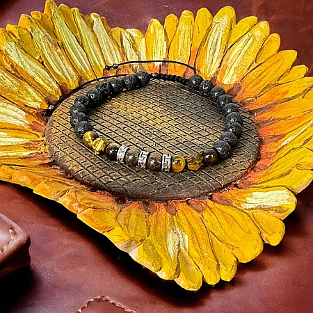 Bratara Barbati snur Milo din cristale de Bronzit, Ochi de Tigru si Piatra de Lava [5]