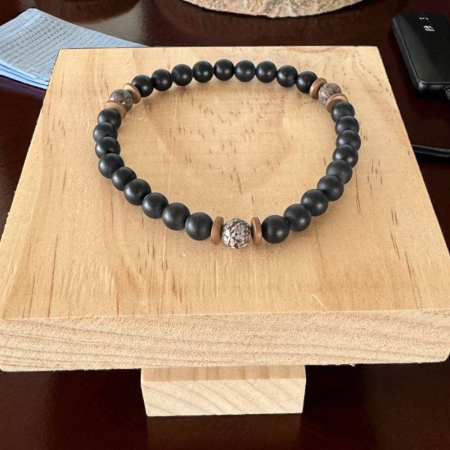 Bratara Barbati Soren din Onix Mat si Obsidian Maro Snow Flake cu hematit [3]