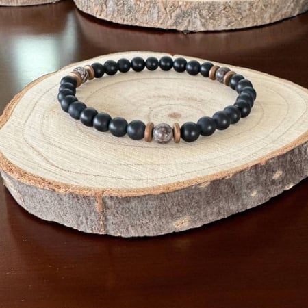 Bratara Barbati Soren din Onix Mat si Obsidian Maro Snow Flake cu hematit [4]