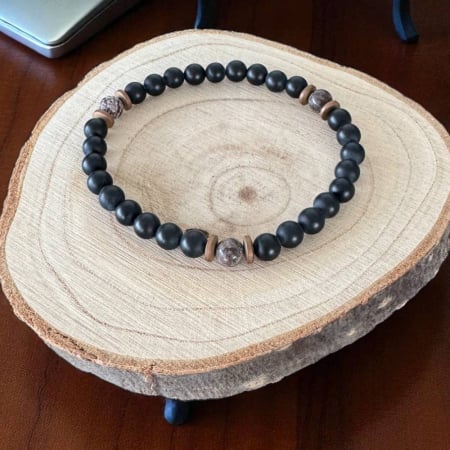 Bratara Barbati Soren din Onix Mat si Obsidian Maro Snow Flake cu hematit [1]