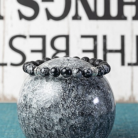 Bijuterii Lava - Bratara barbati Suveer din Piatra de lava si Snow Flake Obsidian, sfere de 8mm