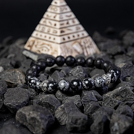 Bratara barbati Suveer din Piatra de lava si Snow Flake Obsidian, sfere de 8mm [2]