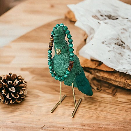 Verde - Bratara barbati Tenzin din pietre naturale de Malachit si Ochi de Tigru