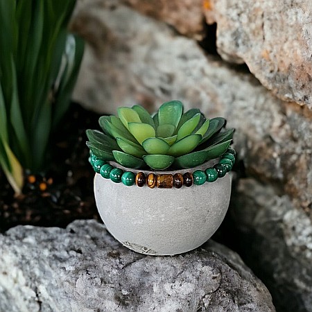 Bratara barbati Tenzin din pietre naturale de Malachit si Ochi de Tigru [8]