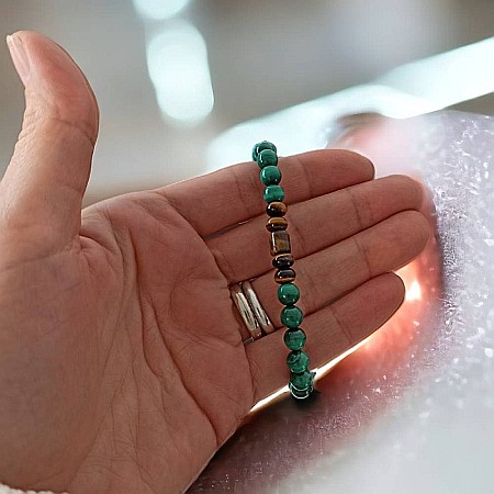 Bratara barbati Tenzin din pietre naturale de Malachit si Ochi de Tigru [3]