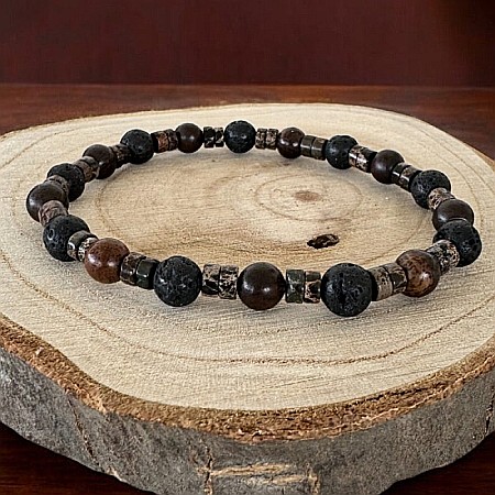 Bratara barbati Ved din Lemn de Santal si Piatra de Lava pe elastic [1]