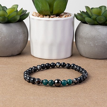 Bratara barbati Virat din pietre semipretioase de Apatit Albastru, Shell Turquoise Negru si Hematit, sfere de 6mm [1]