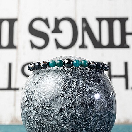 Bratara barbati Virat din pietre semipretioase de Apatit Albastru, Shell Turquoise Negru si Hematit, sfere de 6mm [3]