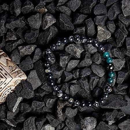 Bratara barbati Virat din pietre semipretioase de Apatit Albastru, Shell Turquoise Negru si Hematit, sfere de 6mm [4]