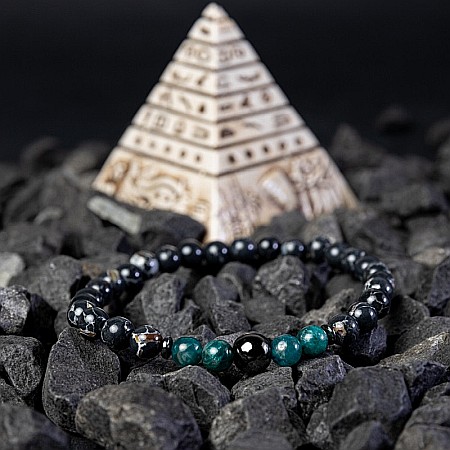 Bijuterii Hematit - Bratara barbati Virat din pietre semipretioase de Apatit Albastru, Shell Turquoise Negru si Hematit, sfere de 6mm