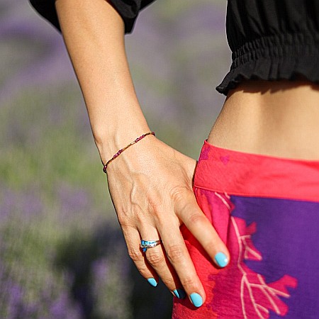 Bratara delicata Boho din pietre semipretioase de Turmalina Roz placata cu aur de 18K [8]