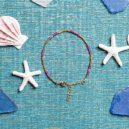 Bratara delicata Boho din pietre semipretioase de Turmalina Roz placata cu aur de 18K [3]