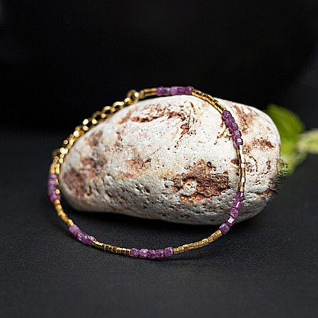Bratara delicata Boho din pietre semipretioase de Turmalina Roz placata cu aur de 18K [4]