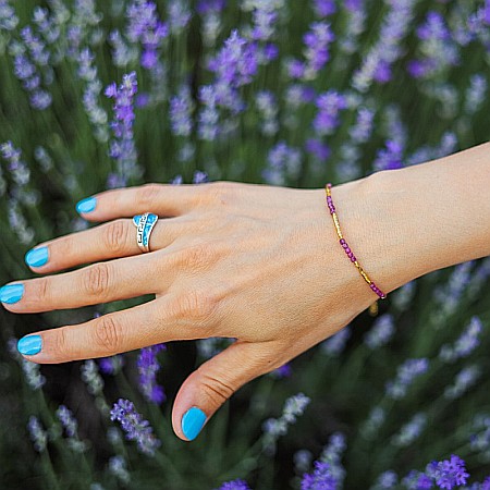 Bratara delicata Boho din pietre semipretioase de Turmalina Roz placata cu aur de 18K [6]