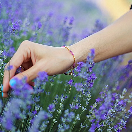 Bratara delicata Boho din pietre semipretioase de Turmalina Roz placata cu aur de 18K [1]