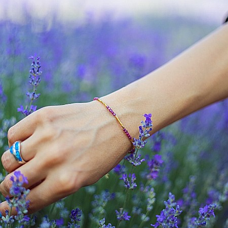 Bratara delicata Boho din pietre semipretioase de Turmalina Roz placata cu aur de 18K [5]