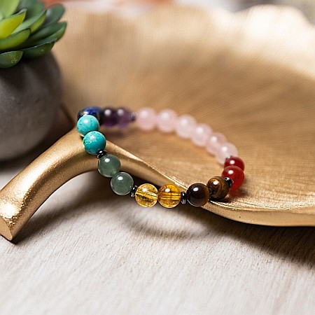 Bratara Chakre din pietre semipretioase si Cuart Roz, sfere de 8mm, Makara [5]