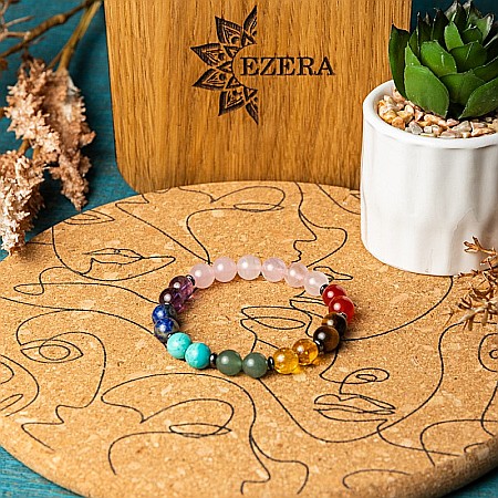 Bratara Chakre din pietre semipretioase si Cuart Roz, sfere de 8mm, Makara [9]