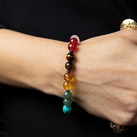 Bratara Chakre din pietre semipretioase si Cuart Roz, sfere de 8mm, Makara [4]