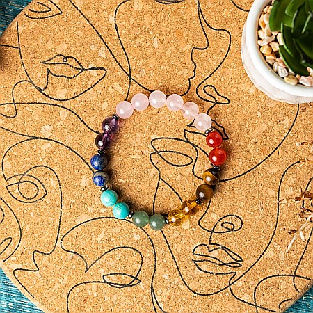 Bratara Chakre din pietre semipretioase si Cuart Roz, sfere de 8mm, Makara [8]