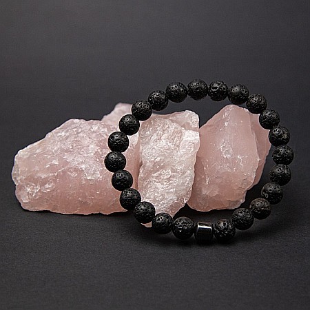 Bratara “CLEO” cu Pietre Vulcanice (Lava) de 8mm si Hematit Magnetic [3]