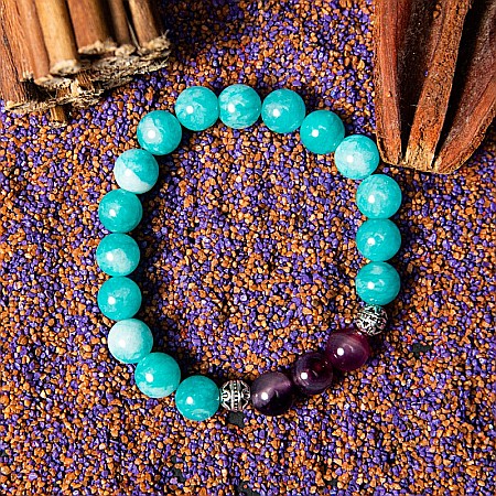 Bratara cristale “Anaya” cu pietre semipretioase de Amazonit si Agata Mov, margele de 8 mm [3]