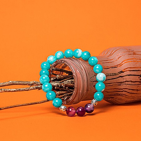 Bratara cristale “Anaya” cu pietre semipretioase de Amazonit si Agata Mov, margele de 8 mm [4]