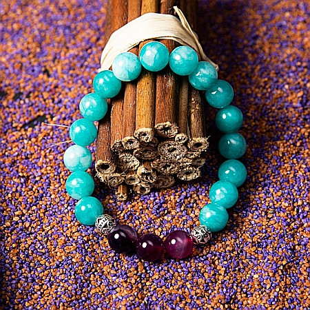 Bratara cristale “Anaya” cu pietre semipretioase de Amazonit si Agata Mov, margele de 8 mm [2]