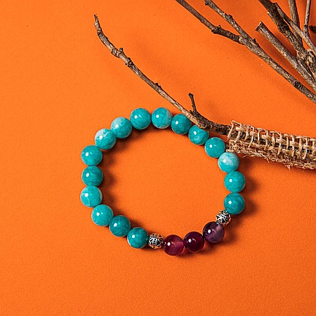 Bratara cristale “Anaya” cu pietre semipretioase de Amazonit si Agata Mov, margele de 8 mm [5]