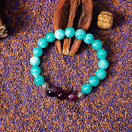 Bratara cristale “Anaya” cu pietre semipretioase de Amazonit si Agata Mov, margele de 8 mm [1]