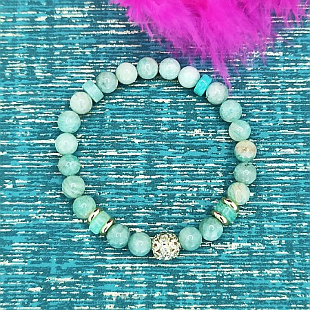 Bratara cristale de Amazonit si Jad Verde, pentru dama, Kaira ❤️, cu charm auriu, margele de 6mm [4]