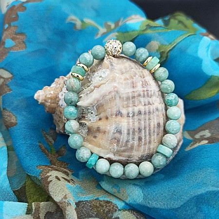 Bratara cristale de Amazonit si Jad Verde, pentru dama, Kaira ❤️, cu charm auriu, margele de 6mm [2]