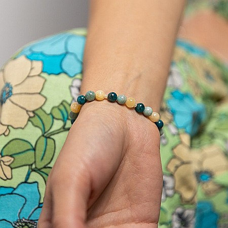 Galben - Bratara cristale de Jad, Amazonit si Apatit Albastru pentru femei, Yanni