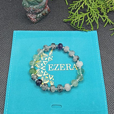 Bratara cristale femei Leonora, cu pietre semipretioase de Fluorit si Cuart Rutilat, magele fatetate de 6mm [2]