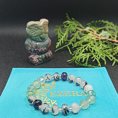 Bratara cristale femei Leonora, cu pietre semipretioase de Fluorit si Cuart Rutilat, magele fatetate de 6mm [3]