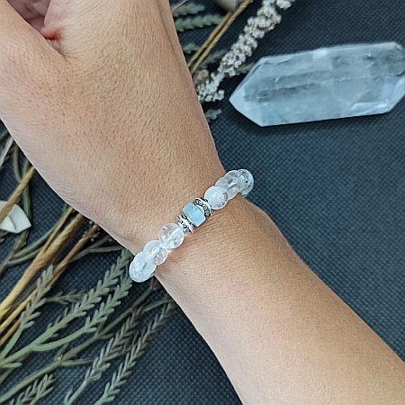 Bratara cristale femei Shanti cu pietre semipretioase de cuart transparent si rondele de Acvamarin, margele de 6mm [1]