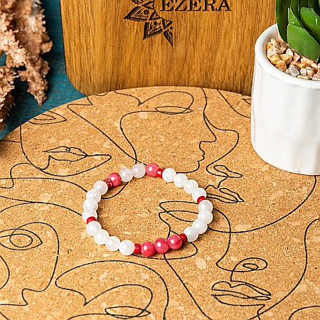 Bratara cu pietre semipretioase Alma, cristale de Jad Rosu Calcedonie si Piatra Lunii, sfere de 6mm [10]