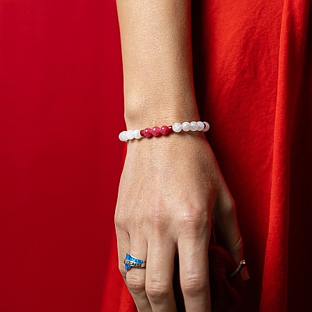 Bratara cu pietre semipretioase Alma, cristale de Jad Rosu Calcedonie si Piatra Lunii, sfere de 6mm [3]